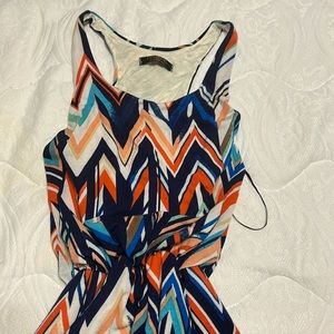 Long, maxi, high waist (elastic), flowy, geometric dress